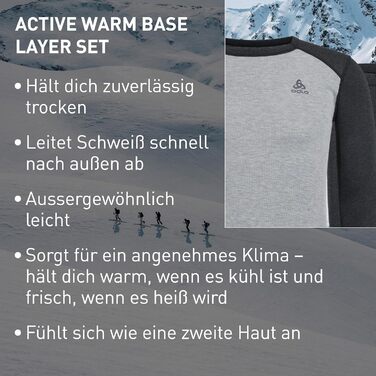 Термобілизна Odlo для чоловіків Активна тепла Термосорочка з довгими рукавами та термоштани Комплект теплої лижної білизни Чоловічий розмір L Темно-сірий меланж - Сірий меланж