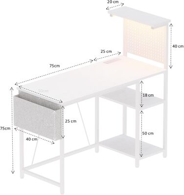 Ігровий стіл 100 x 50 см з перфорованою дошкою, розеткою, невеликим комп&39ютерним столом з двосторонніми полицями та сумкою для зберігання для домашнього офісу, білий 100 x 50 см