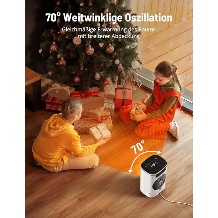 Енергозберігаючий вентилятор Paris Rhne, міні-вентиляторний обігрівач потужністю 2000 Вт з автоматичним коливанням, термостатом, 12-годинним таймером, коливаннями 70 для ванної кімнати, спальні, офісу, білий