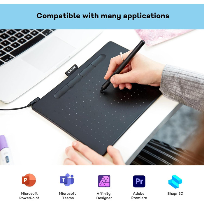 Планшет для малювання та редагування фотографій за допомогою чутливого до тиску пера - ідеально підходить для домашнього офісу та електронного навчання (чорний, середній, кабельний, планшет)