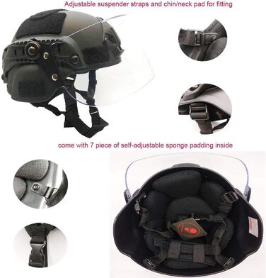 Тактичний захисний шолом для страйкболу, версія Mich 2000 Action, з кріпленням для NVG та вандалозахисною маскою-козирком для ігор на відкритому повітрі, страйкболу, пейнтболу та CS, чорний