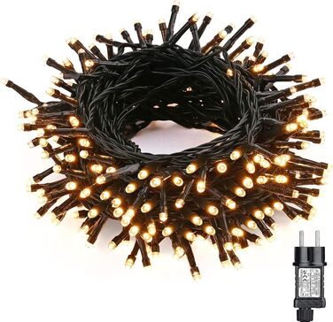 Світлодіодні різдвяні вогні, 25 м 200 світлодіодних гірлянд, теплий білий колір, водонепроникні, розширювані з 12 режимами та таймером для різдвяного декору всередині та зовні приміщень