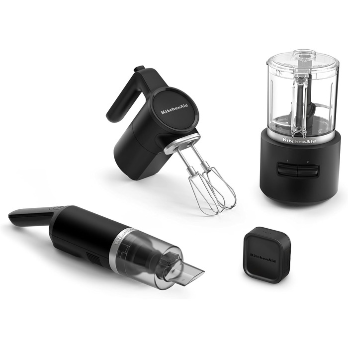 Бездротовий подрібнювач KitchenAid Go Cordless, 1,18 л, 2 швидкості та імпульсний режим, лезо з нержавіючої сталі та вінчик, до 25 хв роботи від одного заряду, чорний