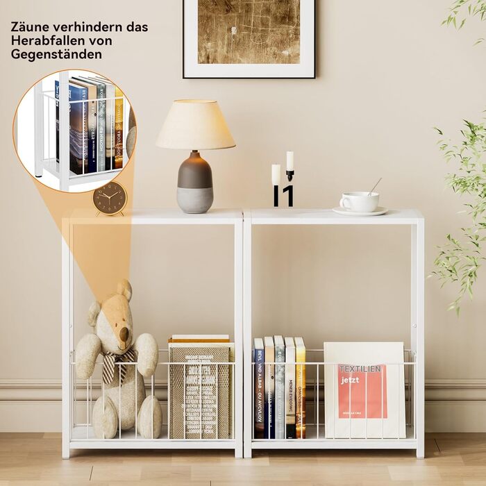 Вузькі приставні столики, столики для дивана з полицею для журналів, компактний дизайн для невеликих кімнат, вітальні, спальні або офісу, 18 x 43 x 60 см, білий