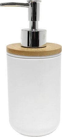 Дозатор для мила (діаметр 7,2 x 17,5 см) Розумний, білий, полістирол, бамбукова обробка Дозатор для мила білий