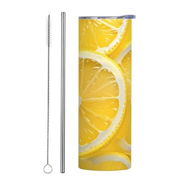 Кухоль з прямою трубочкою, 590 мл, скибочки лимона, принт, дорожній кухоль, підходить для кемпінгу, офісу та дому