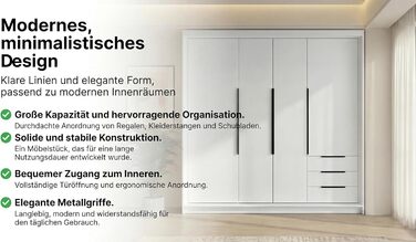 Шафа, 4-дверна з 3 шухлядами 200 x 215 см Шафа з відкидними дверима, рейкою для одягу та полицями, колір K. білий/T. sonoma/S. sonoma