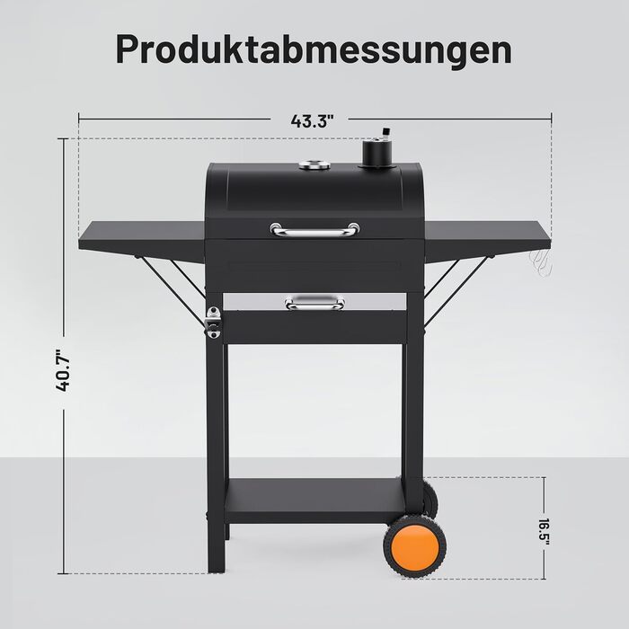 См) Вугільний Гриль - 334 кв. дюйми, Нержавіючий Візок з Двома Міцними Бічними Поличками та Хромованим Решіткою. Ідеально підходить для Саду, Гаража, Тераси, 20 (50