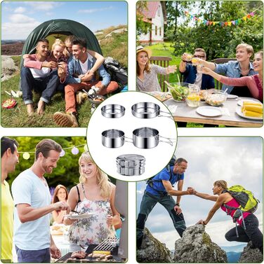 Набір посуду для кемпінгу зі сталі 304 каструлі, сковорода та портативний столовий набір для пікніків, походів та подорожей