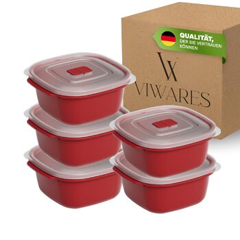 Контейнери для мікрохвильової печі Heat&39n Go, набір з 5 шт. , 2,2 л, квадратні контейнери для приготування їжі з кришками та отворами для пари, штабелюються, можна мити в посудомийній машині, для обідів у офісі та в дорозі, червоні, 5 x 2200 мл