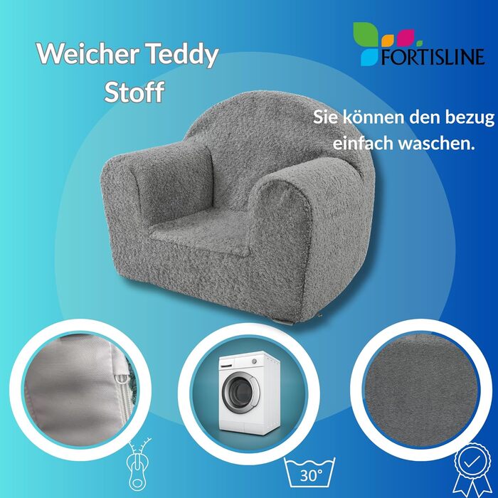 Дитяче крісло FORTISLINE Mini Plush (40x33x39 см) - М&39яке та безпечне - Крісло для немовлят та малюків, сертифіковане Oeko-TEX - М&39який дитячий диван/крісло-підголовник для дитячої кімнати, бежевий