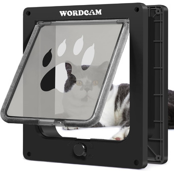 Котячі дверцята Wordcam XL, міцні котячі дверцята для внутрішніх та зовнішніх дверей, 4-стороннє замикання, дверцята для котів, кошенят, собак вагою до 11,3 кг, легке встановлення, водонепроникні (чорні)