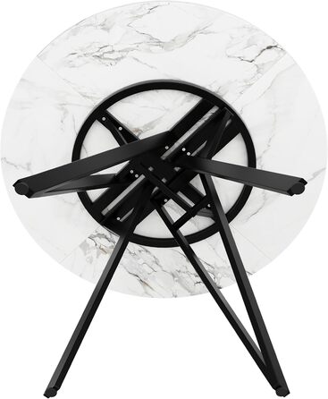 Круглий обідній стіл Merax 100 см, сучасний кухонний стіл для 4-6 осіб, обідній стіл з міцними чорними металевими ніжками, мармурова стільниця з МДФ, кухонний обідній стіл для вітальні, їдальні, офісу 100 x 100 x 76 см, мармуровий візерунок та чорний-6