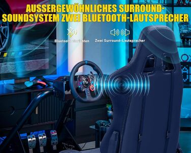 Підставка для керма для симулятора гонок з динаміками, кермом та лотком для педалей, чорний