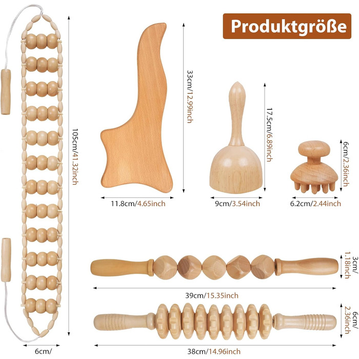 Інструменти для масажу Wood Therapy, 6 шт. , дерев'яний лімфодренажний масажер, для мадеротерапії, антицелюліту, контурної пластики тіла