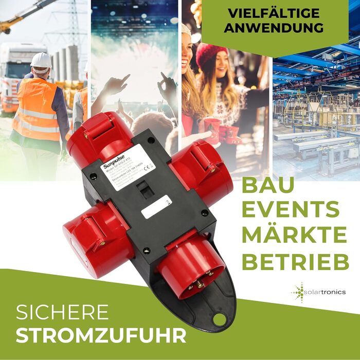 Розподільна коробка SOLARTRONICS для будівельного майданчика, високовольтна розподільна коробка, захисні розетки CEE, промислова розподільна коробка (CEE 16A)