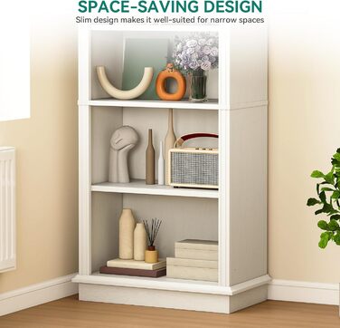 Рівнева вінтажна книжкова полиця з різьбленим дизайном, відкрите сховище для вітрин - ідеально підходить для вітальні, спальні, кабінету та офісу, біла, 140 см, 4-