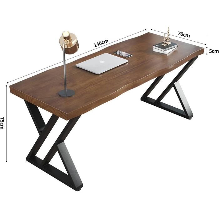 Письмовий стіл з масиву дерева 140 x 70 см, стіл для домашнього офісу з товстою стільницею, робоча станція для ПК та офісні меблі, сучасний стіл з сосни, ідеально підходить для навчання, письма, їжі FS-01