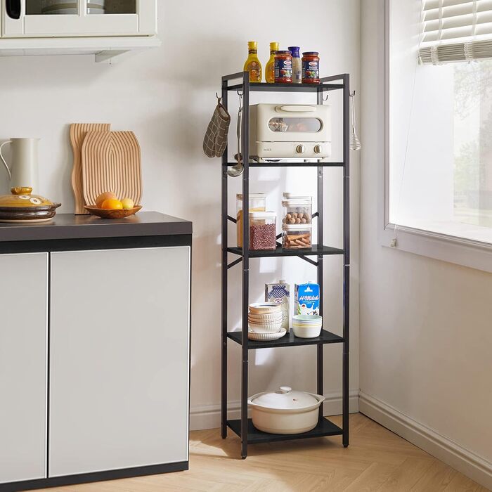 Книжкова полиця YMYNY, 5-рівнева полиця для зберігання, полиця для рослин, стійка для зберігання зі сталевим каркасом, для вітальні, офісу, кабінету, коридору, індустріальний стиль, чорна HBC005B 147 см чорного кольору