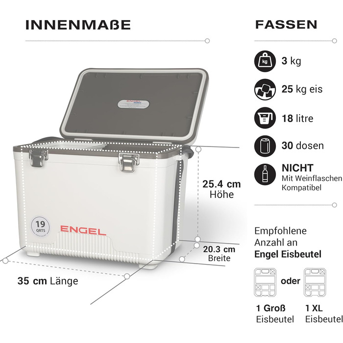 Холодильник ENGEL 19qt (18 літрів) Герметичний, портативний, невеликий холодильник для кемпінгу, пікніків, походів, фестивалів - не потребує електрики, холодильник для чоловіків та жінок, 42 x 28,6 x 32,4 см, синій