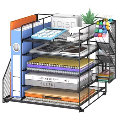 Органайзер для столу та аксесуари, 5-рівневий багатофункціональний тримач для ручок з шухлядою та відділеннями для зберігання, для офісу, школи, дому