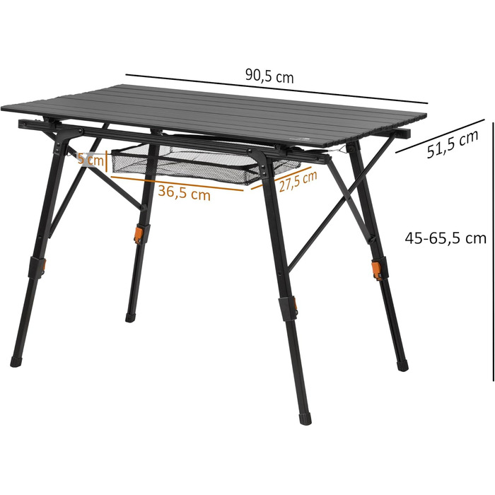 Складаний кемпінговий стіл CampFeuer 90,5 x 51,5 см Складаний стіл з сумкою для перенесення, садовий стіл, дорожній стіл Складаний стіл з регульованою висотою, вуличний стіл, бічний столик Балконний стіл, багатофункціональний стіл (чорний)