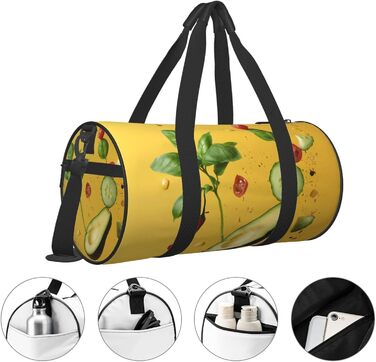 Спортивна сумка для подорожей, дизайн авокадо на помаранчевому фоні, чорний колір, універсальний розмір