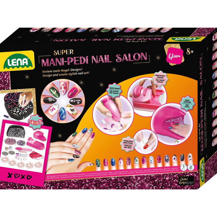 Набір для дитячого салону нігтів для манікюру та педикюру для дівчаток від 8 років - Набір для стильного дизайну нігтів, включаючи формувач для нігтів, принтер для дизайну нігтів, стрази та сушарку для нігтів, 42654