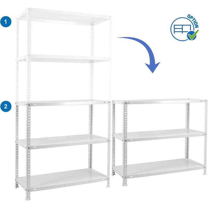 Стелаж SimonRack для важких умов експлуатації, металевий стелаж 200x100x50, підвальний стелаж, вантажопідйомність 100 кг, 5 полиць, білий - Comfort