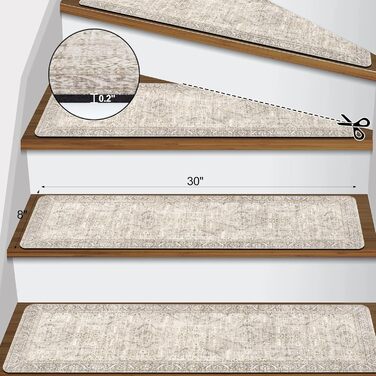 Доріжка для сходів Tiveney, нековзка, 20,3 x 76,2 см, гумова основа, килимки для дерев&39яних сходинок, килимок для безпеки сходів, що миється, хакі, сходинки для дітей, собак старшого віку, 15 шт. 8&39 x 30&39 хакі 15