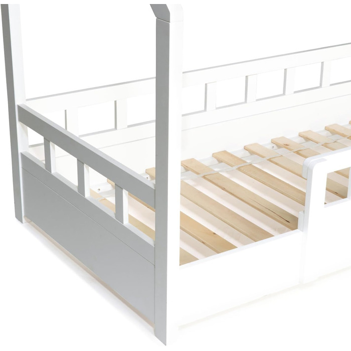 Дитяче ліжко-будиночок на дереві 80 x 160 см NEREE біле з рейковою основою та поручнями