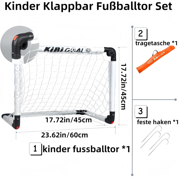 Дитячі футбольні ворота, складні футбольні ворота для приміщень, 60x45 см/90x60 см/115x80 см, складні міні-футбольні ворота для саду, дитячі - маленькі футбольні ворота для використання в приміщенні та на вулиці, білі, 60x45 см