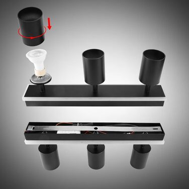 Стельовий точковий світильник Klighten 3 полум'я чорний, 3 розетки GU10 світлодіод 8,5 Вт, стельовий прожектор поворотний, поворот