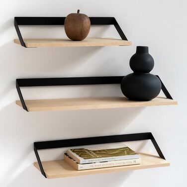 Набір настінних полиць -Finn- Підвісні полиці з металу та шпону натурального дерева Оздоблення стін та зберігання для ванної, віта