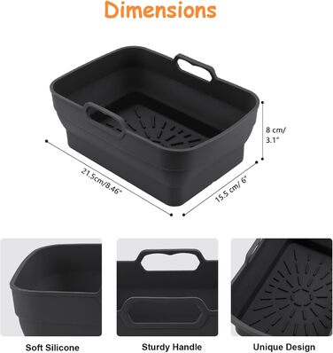 Силіконова фритюрниця Аксесуари, складні силіконові форми для Ninja Foodi AF400EU/SL400EU/Cookwise і всі 7.6-9.5 л фритюрниці Dual Zone з магнітною кулінарною книгою (чорна, 2 шт. )