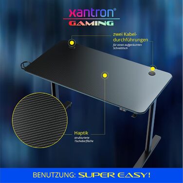 Ігровий стіл Xantron зі світлодіодним атласом 3 регульовані RGB-ефекти 136x60x75 см, чорний, з органайзером для кабелів, тримачем для чашки та тримачем для гарнітури