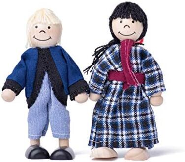 Дерев&39яний ляльковий будиночок Іззі з 2 поверхами, 4 ляльками та 9 предметами меблів Ручка для перенесення (Дитячий ляльковий будиночок з 2 поверхами, меблями та аксесуарами) - (38 x 27 x 39 см) 2-поверховий ляльковий будиночок