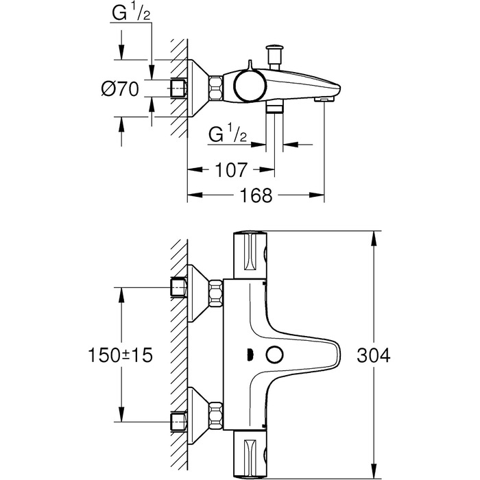 Змішувач для ванни Grohe Bau Cosmic 800 THM (вбудована частина), 1/2 F, сріблястий, з підключеннями, 34569000
