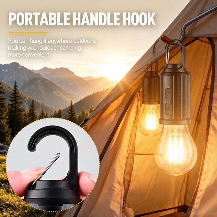 Світлодіодні кемпінгові ліхтарі, акумуляторні, портативні водонепроникні аварійні ліхтарі з 4 режимами, підвісні лампочки для наметів із затискачами для кемпінгу, походів, вечірок, ураганів, 4