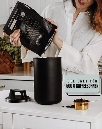 Герметичний контейнер для кави KC Kitchen & Co. для 500 г кавових зерен контейнер з нержавіючої сталі з вакуумною кришкою та ароматичною герметичністю контейнер для зберігання кави, чаю, цукру, мюслі матово-чорний (1700 мл)