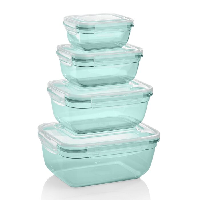 Набір контейнерів для зберігання продуктів Grizzly з 4 предметів (0,4 л, 0,8 л, 1,4 л, 2,3 л), прямокутні, пластикові, 100 герметичні/водонепроникні, придатні для використання в мікрохвильовій печі, м&39ятно-зелені
