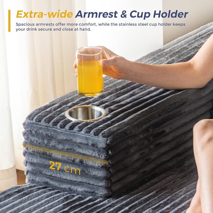 Модульний диван та шезлонг MAXYOYO, диван Cloud без кісток, кутовий диван на 3-4 місця з регульованим положенням ліворуч/праворуч, вельветова оббивка, великий L-подібний розкладний диван для вітальні, складання не потрібне, сірий шезлонг ліворуч