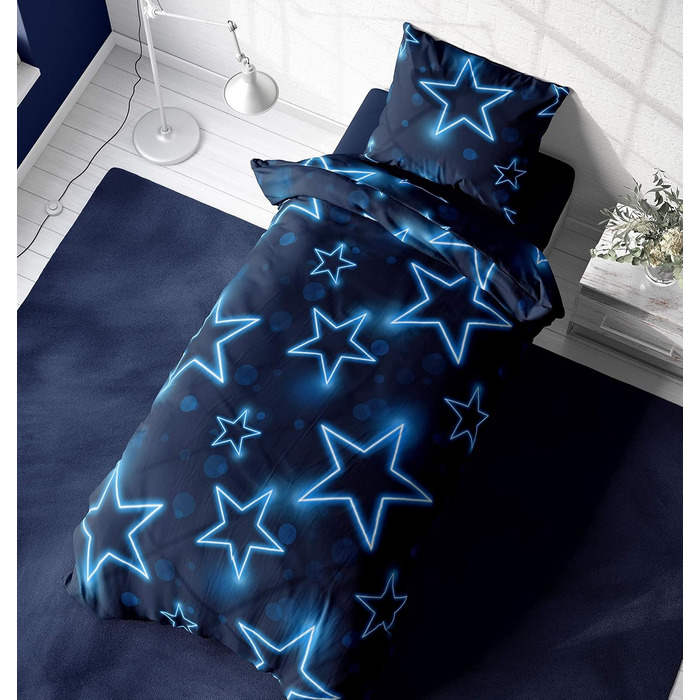 Постільна білизна one-home зірка 135x200 см зірка зірки темно-синій блискучий вигляд комплект з мікрофібри 135 x 200 см