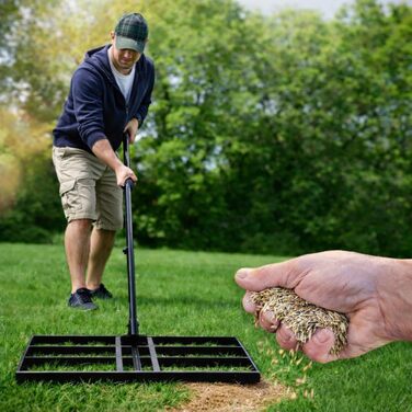 Гребінь для вирівнювання газону з нержавіючої сталі 60x30 см з ручкою 150 см - Міцний вирівнювач для рівномірного догляду за газоном - Ракель для вирівнювання піску та розгладження газону для саду та спортивних майданчиків