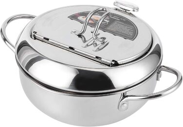 Горщик для фритюрниці, японська каструля з термометром, глибока фритюрниця з нержавіючої сталі 304 з осушувачем олії для чіпсів темпура, картоплі фрі, риби та курки (велика 24 см)