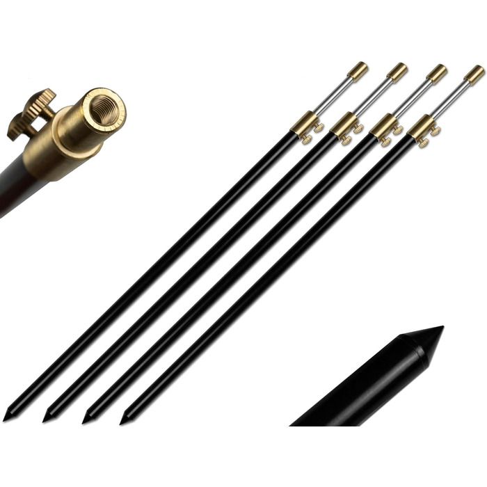 Тримач для вудок Brolly Bankstick на 2-4 шт., алюмінієвий, з подвійним гвинтом, 50-90 см / 100-190 см, 16/9 мм, чорний, 4 шт. / 50 - 90 см