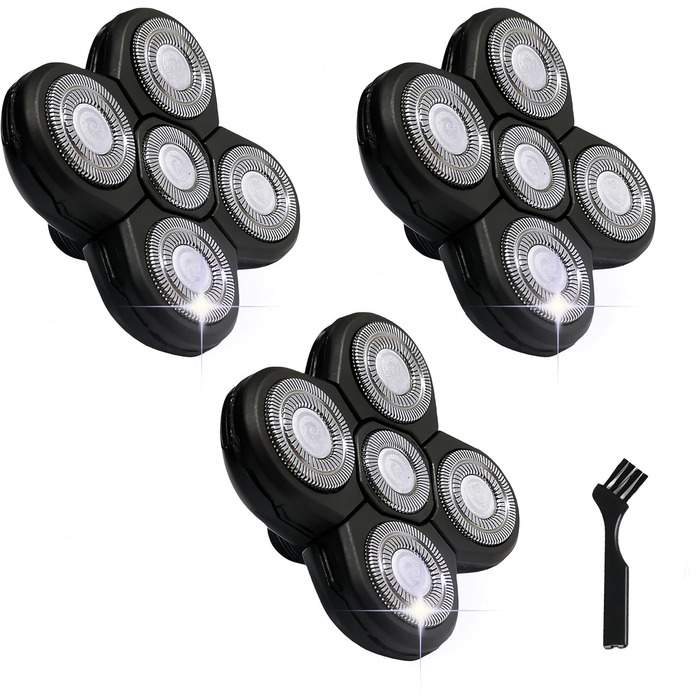 Змінні леза для бритви Freebird Head Shaver, 5 головок для гоління з лезами для лисих чоловіків, Freedom Care, для голови та обличчя, електричні головки для гоління, 1 щітка для очищення (3 шт.), 3
