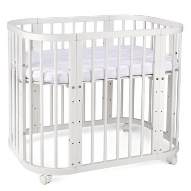 Дитяче ліжко Waldin 5-в-1, дерев&39яне приліжкове ліжечко, матрац, вентильоване, регульована основа у 5 положеннях, біле дерево (комплект тканини не входить до комплекту)