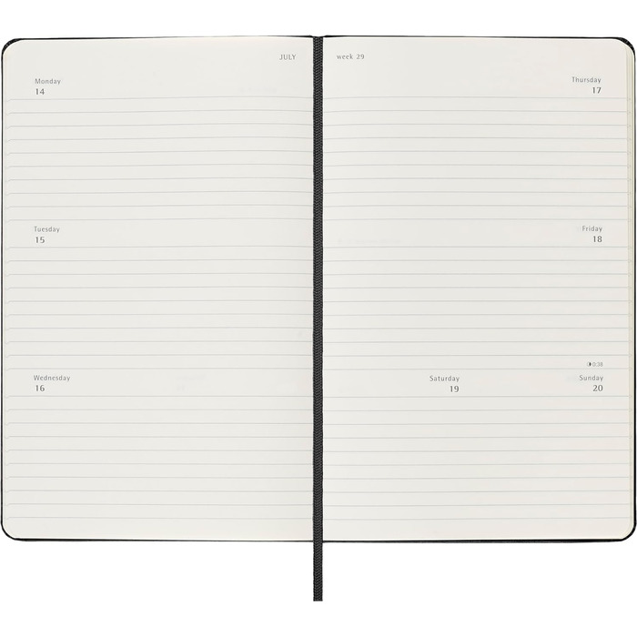 Щотижневий планер Moleskine, горизонтальний 12-місячний щотижневий планер 2025, тверда обкладинка з еластичною застібкою, чорний, великий формат 13x21 см