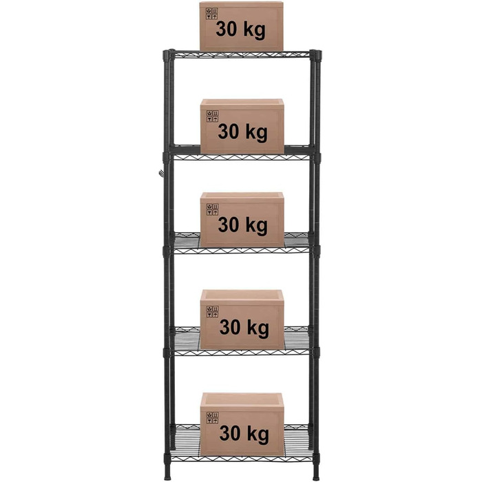 Металевий стелаж Royal Catering RCMR-1500P19T, вставний стелаж, побутовий стелаж, окремостоячий стелаж, 55x45x149,5 см, 150 кг, чорний